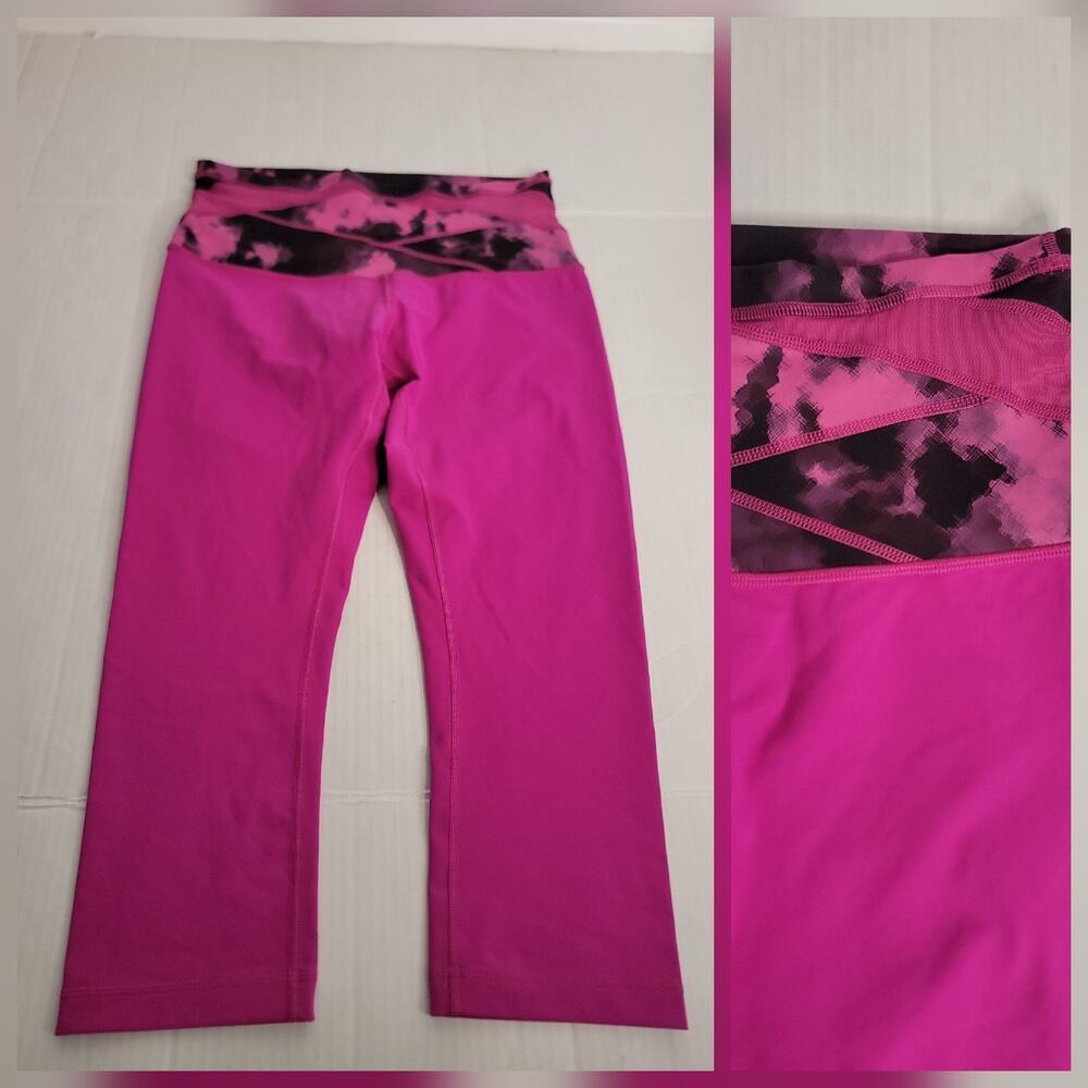 Lululemon Leggings Womens Sz 12 Crop Fold Over 22" High Rise Pink Multicolor